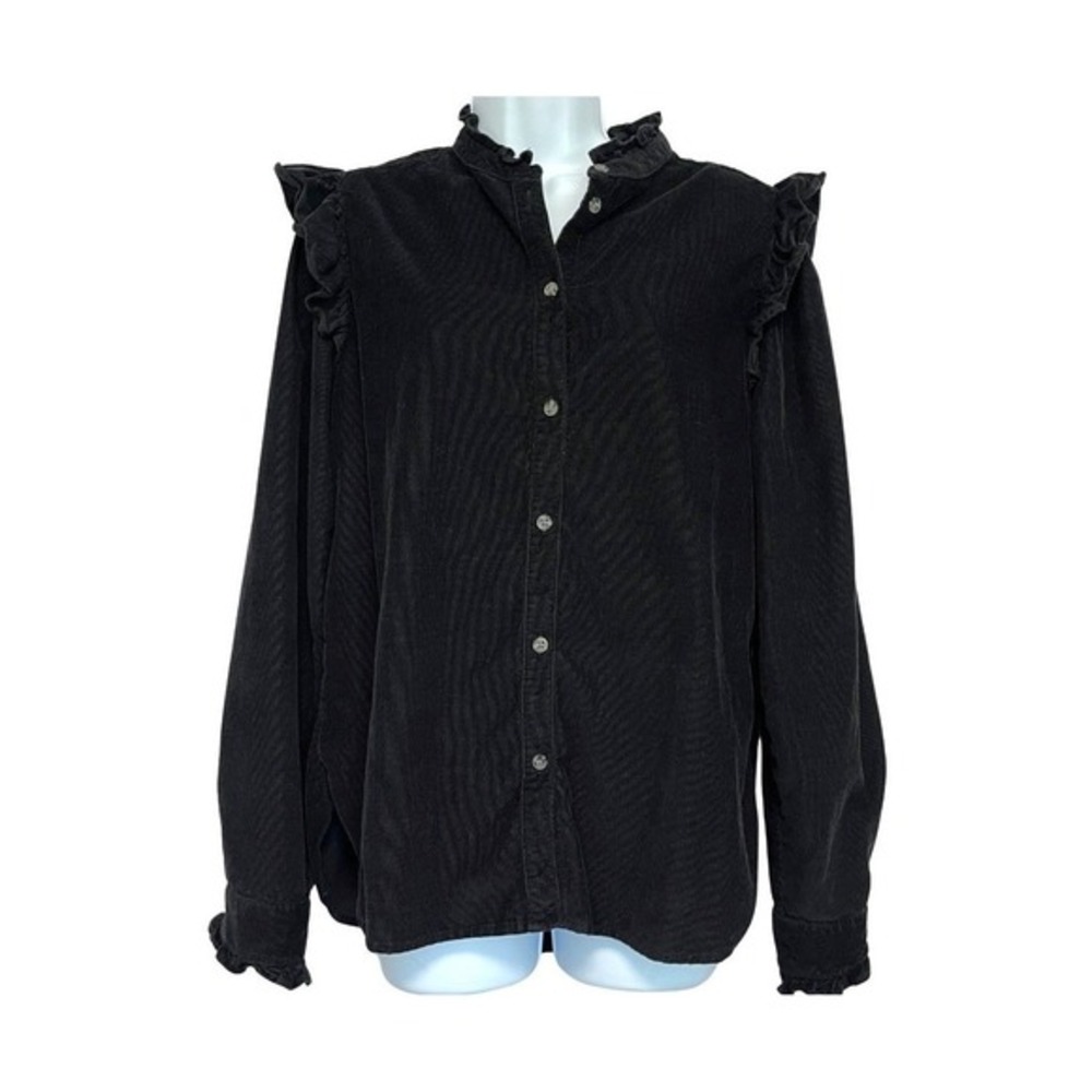 Gap Corduroy Blouse Ruffle Sleeve Womens‎ Size M Tall Black Romantic Bohemian